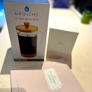 JH Grosche coffee and tea press, TAV ceramics travel mug, The Everything Journal